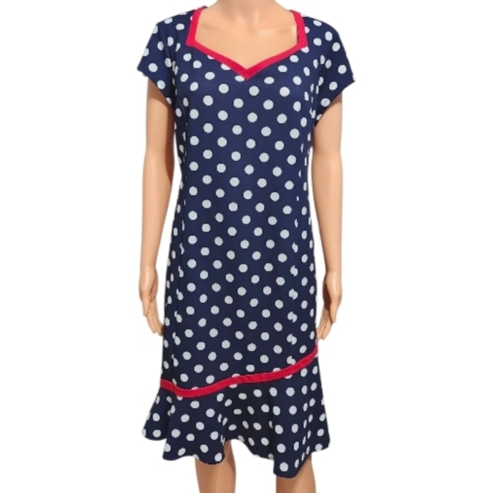 ILE New York Navy Polka Dot Fit & Flare Dress – Size 16. - Picture 3 of 6